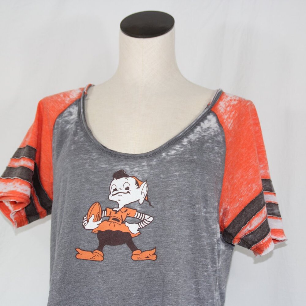 NFL Team Apparel Cleveland Browns Shirt Burnout Short Sleeve Orange Women's L - Picture 4 of 9